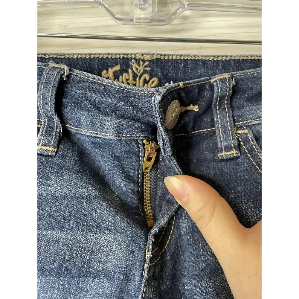 Justice Jeans Girls 8 Dark Wash‎ Simply Low Super Skinny Rhinestone Embellished